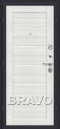 Стальная дверь Bravo серия «Оптим Декор» Техно Bianco Veralinga/White Waltz вид изнутри