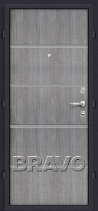 Стальная дверь Bravo серия «Оптим Декор» Лайн Grey Crosscut вид изнутри