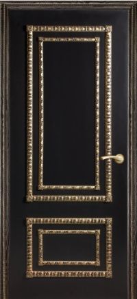 межкомнатная дверь Оникс «Прима» (глухая двухфиленчатая, черная эмаль золотая патина)